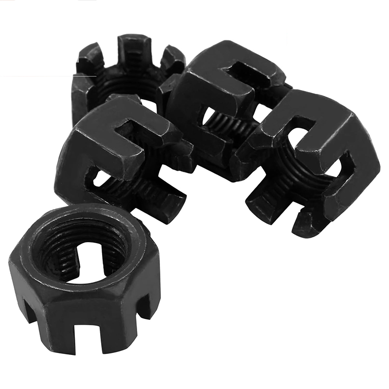 M16×1.5 Graad 4.8 Koolstofstaal Zwart Oxide Gegleufde Kroonmoer DIN 935 M16×1.5 Graad 4.8 Koolstofstaal Zwart Oxide Gegleufde Kroonmoer DIN 935