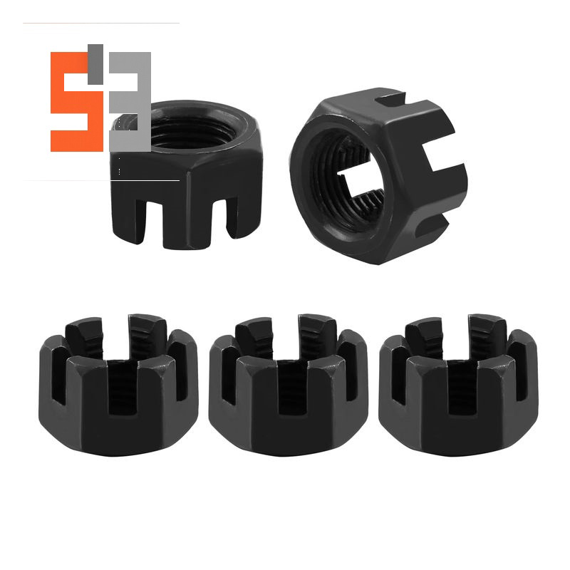 M16×1.5 Graad 4.8 Koolstofstaal Zwart Oxide Gegleufde Kroonmoer DIN 935 M16×1.5 Graad 4.8 Koolstofstaal Zwart Oxide Gegleufde Kroonmoer DIN 935